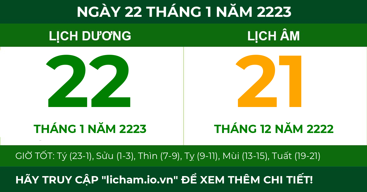 lịch âm ngày 22 tháng 1 năm 2223