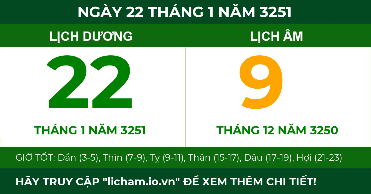 lịch âm ngày 22 tháng 1 năm 3251
