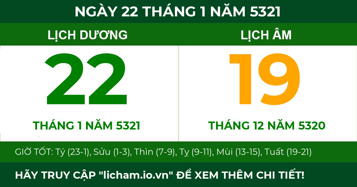 lịch âm ngày 22 tháng 1 năm 5321