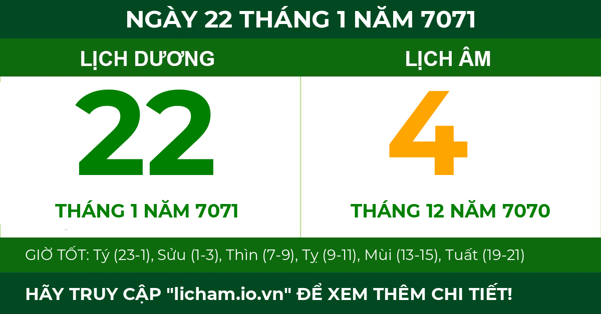 lịch âm ngày 22 tháng 1 năm 7071
