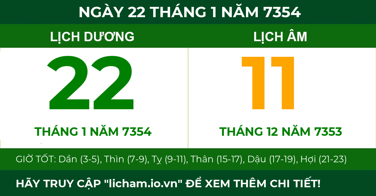 lịch âm ngày 22 tháng 1 năm 7354