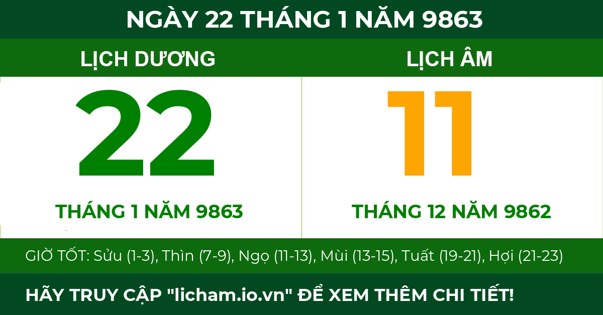 lịch âm ngày 22 tháng 1 năm 9863