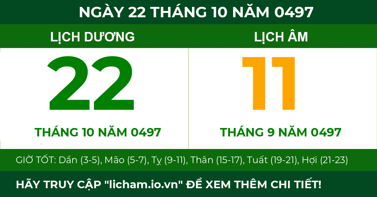 lịch âm ngày 22 tháng 10 năm 0497