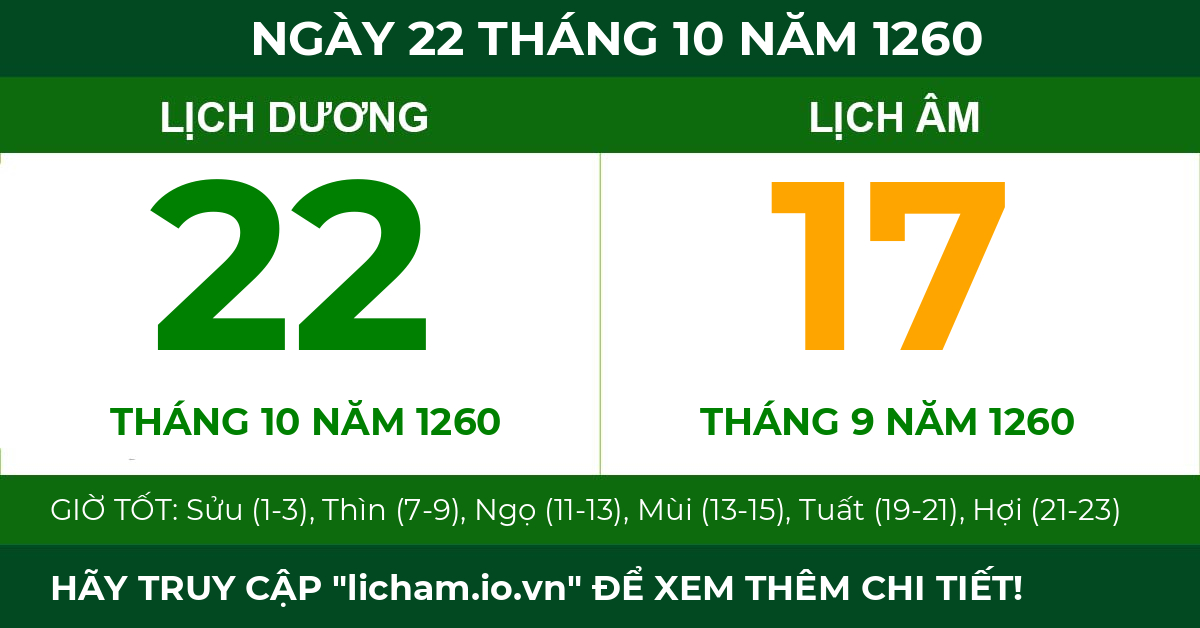 lịch âm ngày 22 tháng 10 năm 1260