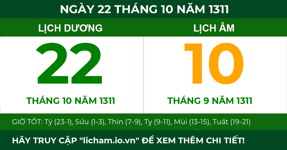 lịch âm ngày 22 tháng 10 năm 1311