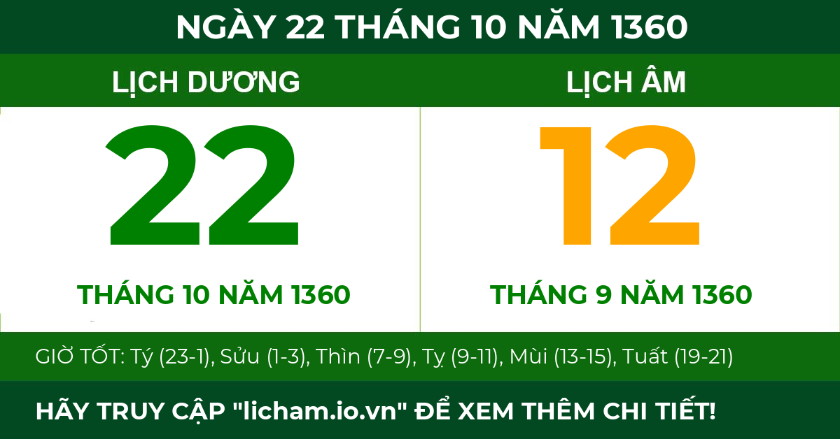 lịch âm ngày 22 tháng 10 năm 1360