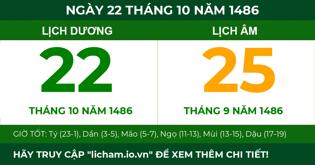 lịch âm ngày 22 tháng 10 năm 1486