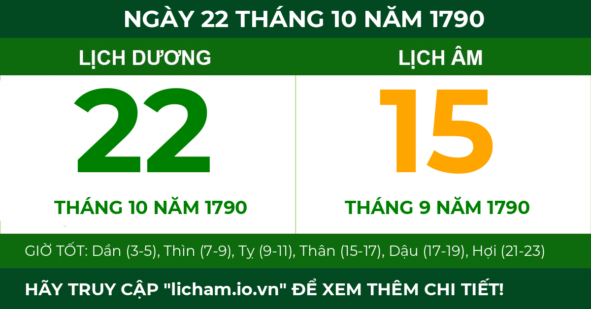 lịch âm ngày 22 tháng 10 năm 1790