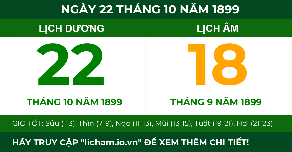 lịch âm ngày 22 tháng 10 năm 1899