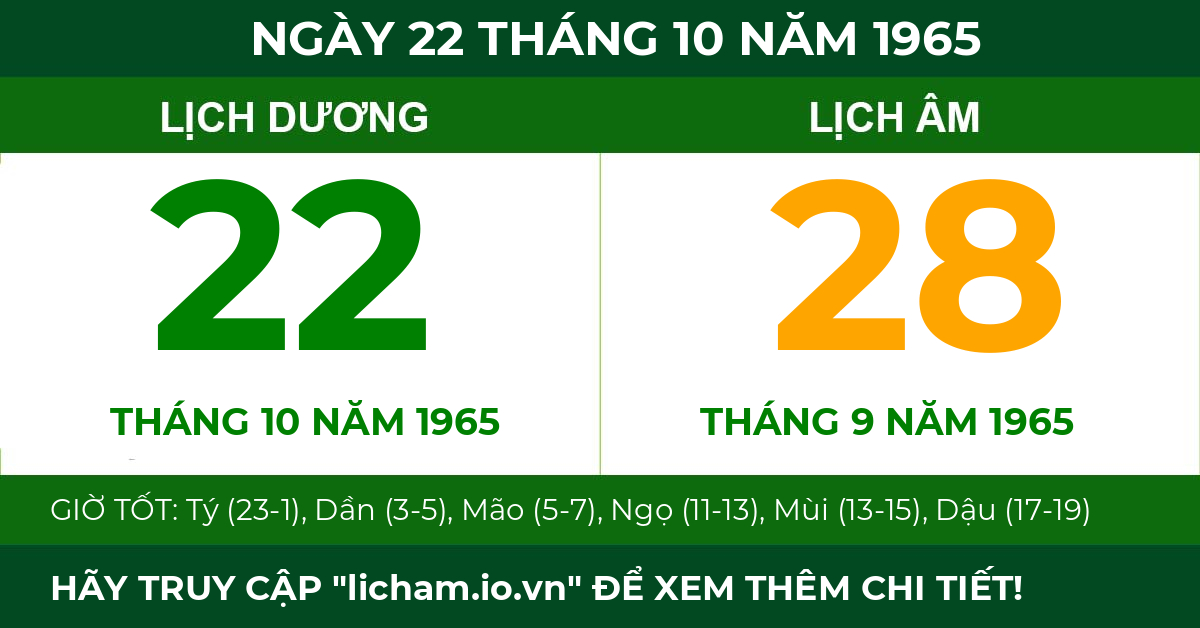 lịch âm ngày 22 tháng 10 năm 1965