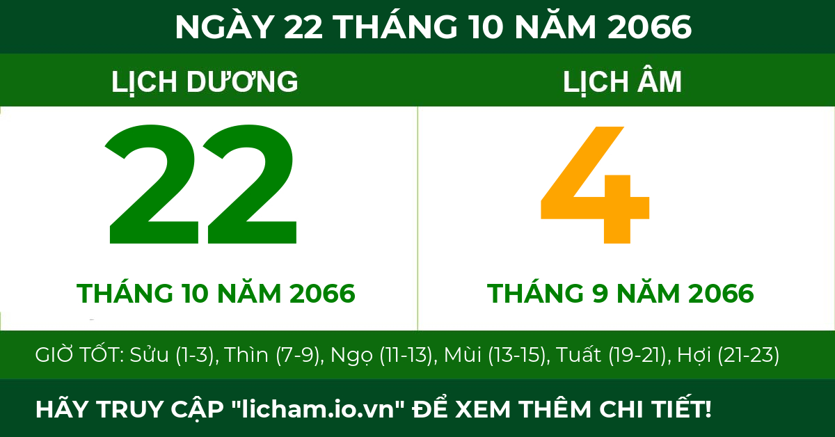 lịch âm ngày 22 tháng 10 năm 2066