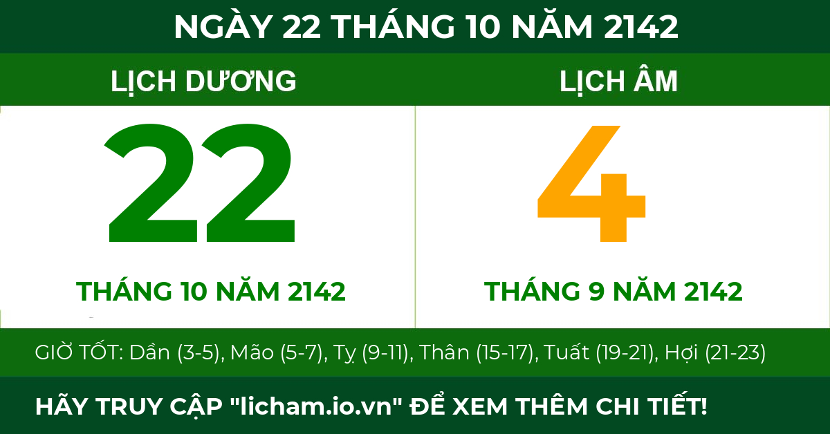 lịch âm ngày 22 tháng 10 năm 2142