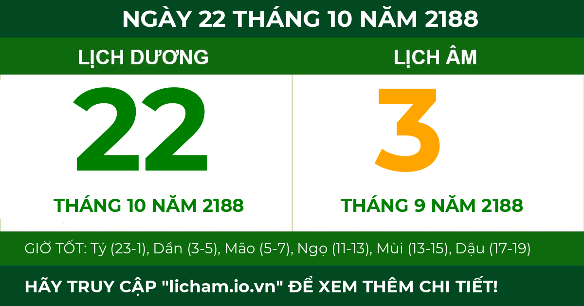 lịch âm ngày 22 tháng 10 năm 2188