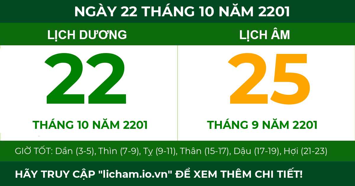 lịch âm ngày 22 tháng 10 năm 2201