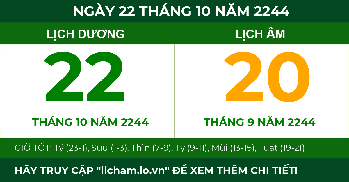 lịch âm ngày 22 tháng 10 năm 2244