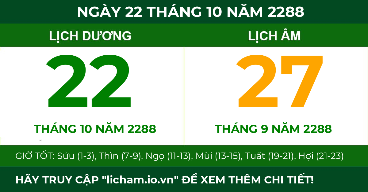 lịch âm ngày 22 tháng 10 năm 2288