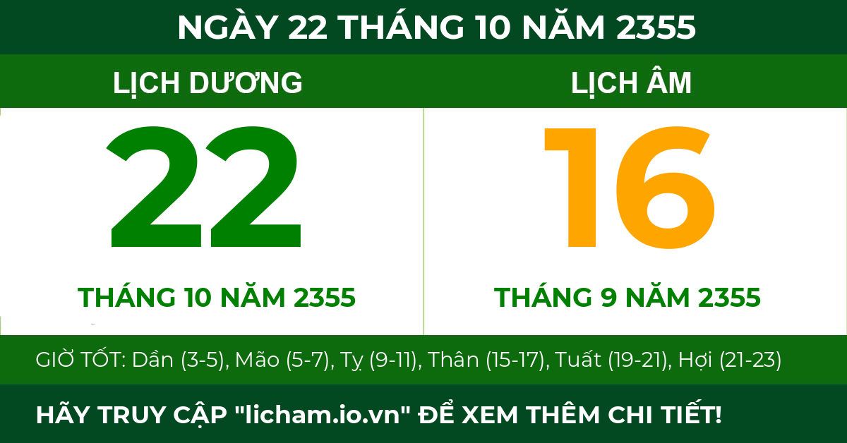 lịch âm ngày 22 tháng 10 năm 2355