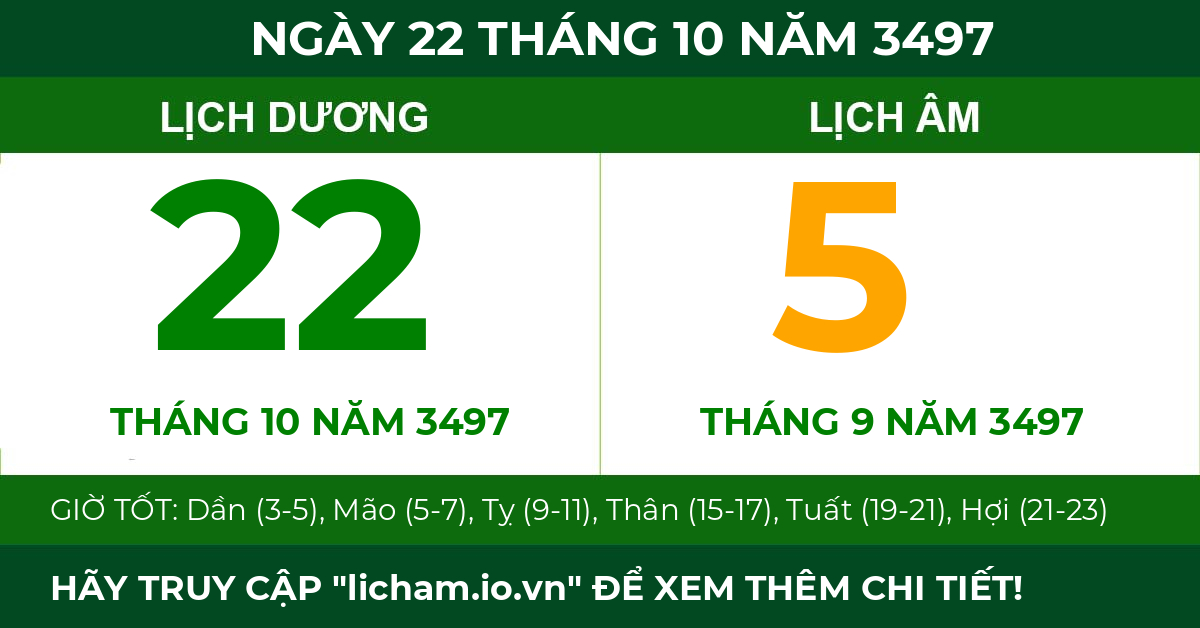 lịch âm ngày 22 tháng 10 năm 3497