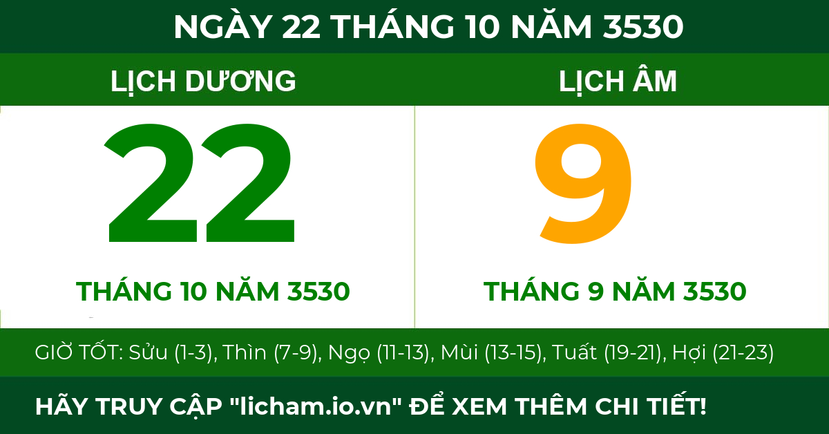 lịch âm ngày 22 tháng 10 năm 3530