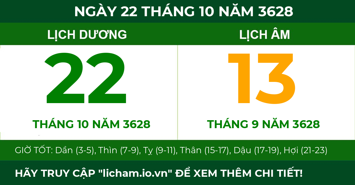 lịch âm ngày 22 tháng 10 năm 3628