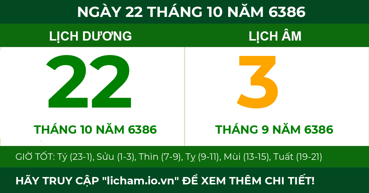 lịch âm ngày 22 tháng 10 năm 6386