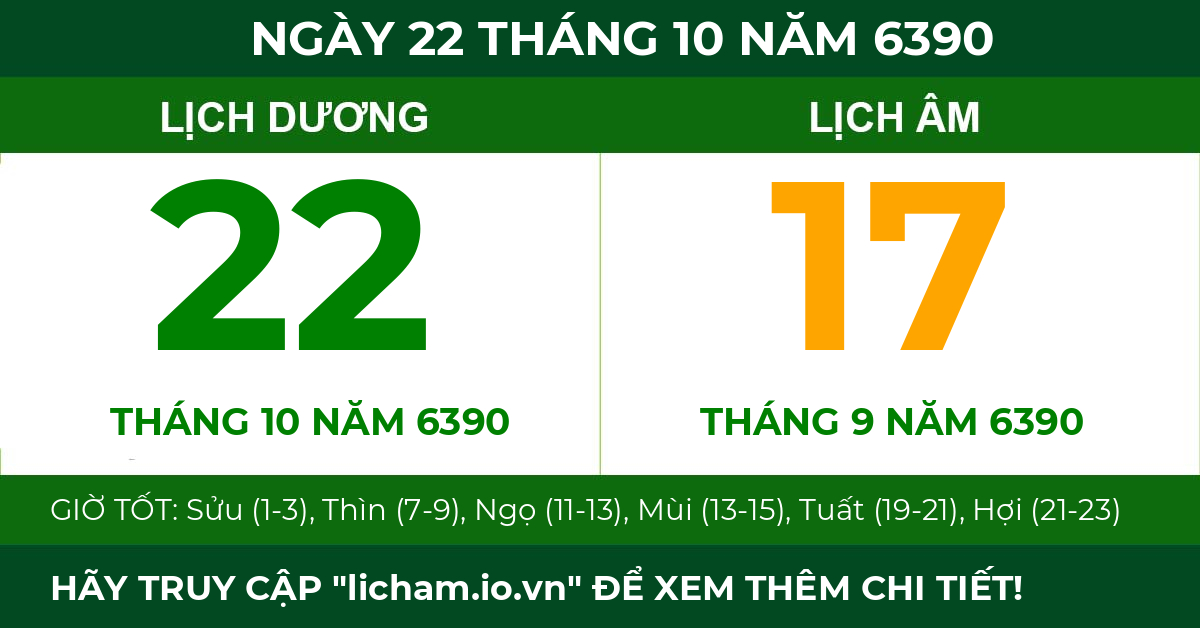 lịch âm ngày 22 tháng 10 năm 6390