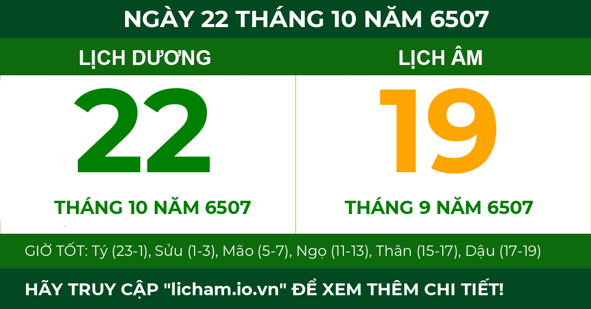 lịch âm ngày 22 tháng 10 năm 6507