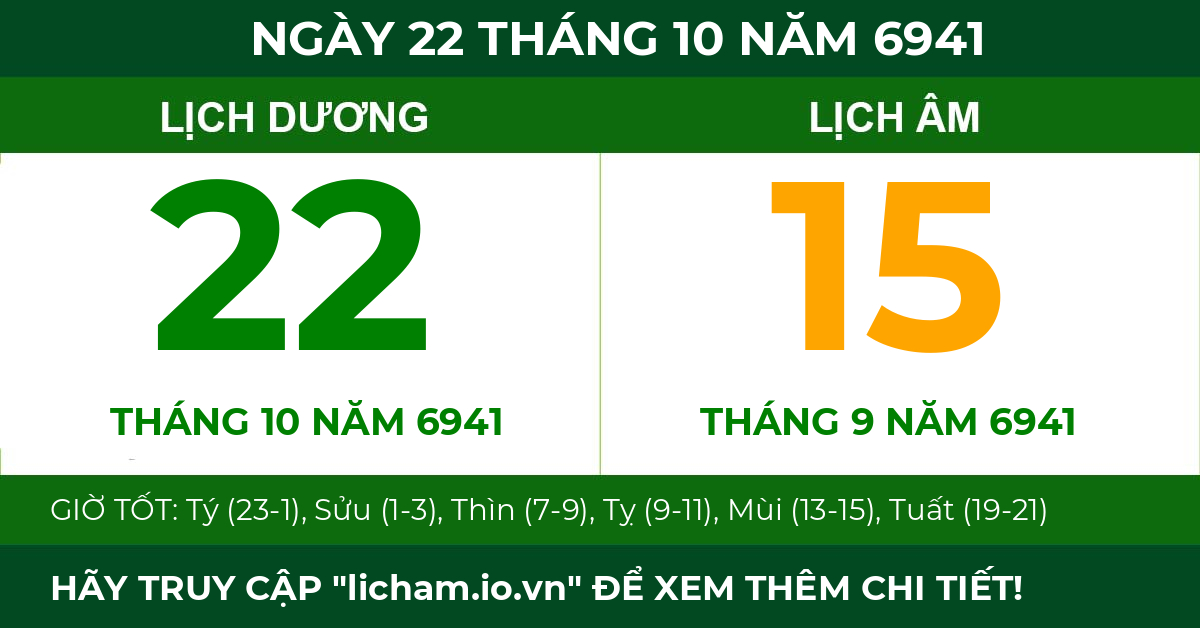 lịch âm ngày 22 tháng 10 năm 6941