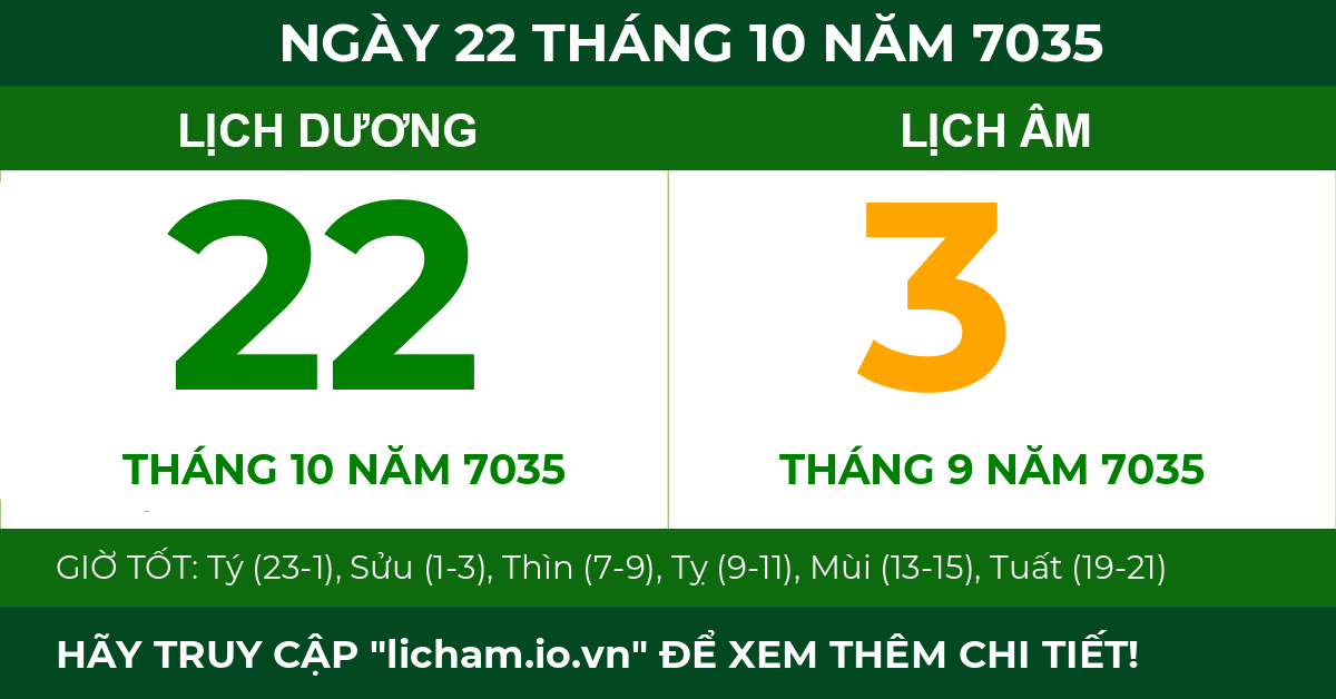 lịch âm ngày 22 tháng 10 năm 7035