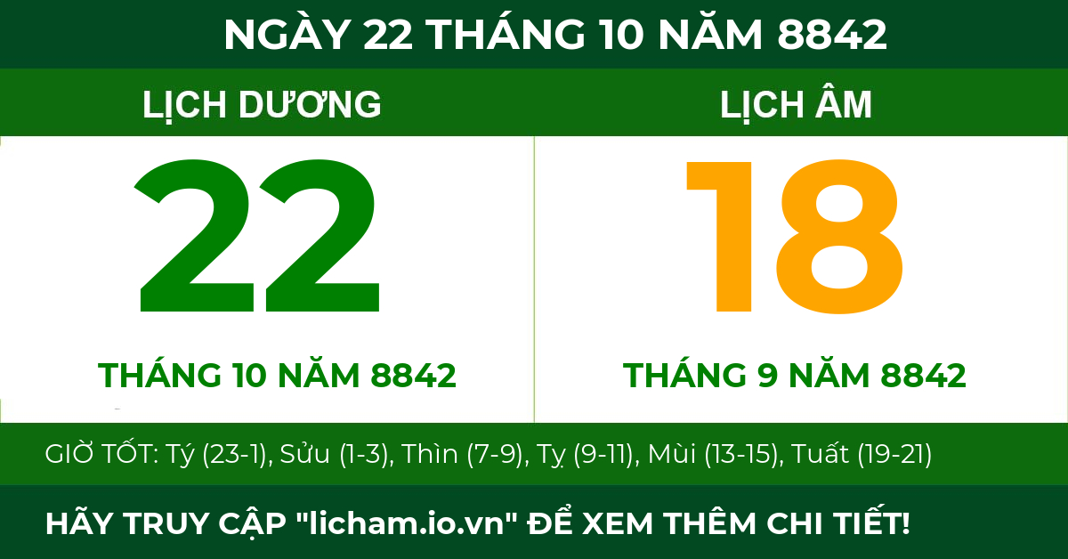 lịch âm ngày 22 tháng 10 năm 8842
