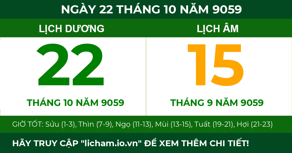 lịch âm ngày 22 tháng 10 năm 9059