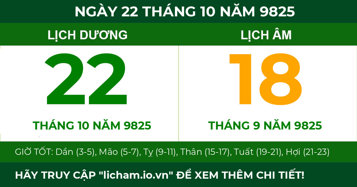 lịch âm ngày 22 tháng 10 năm 9825