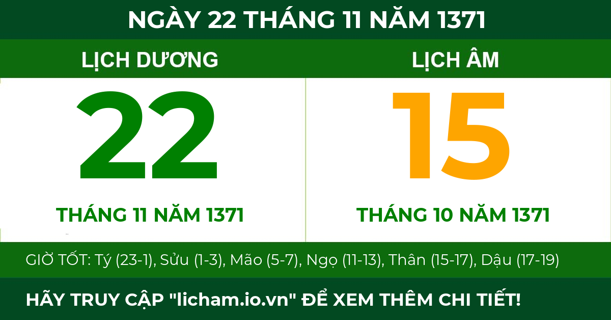 lịch âm ngày 22 tháng 11 năm 1371
