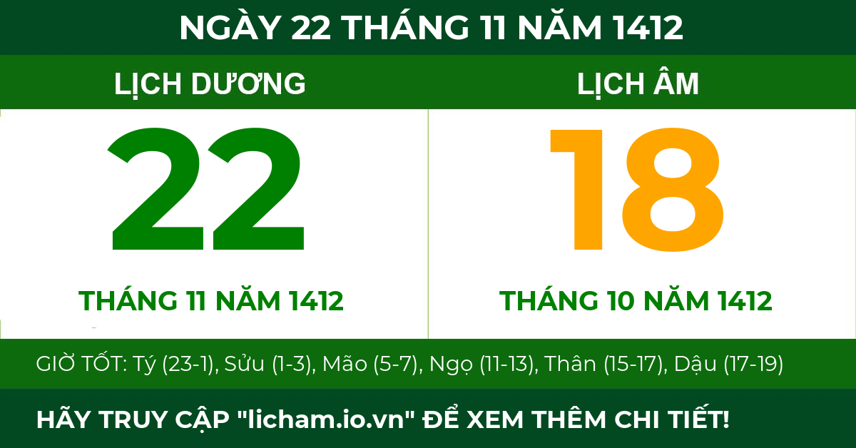 lịch âm ngày 22 tháng 11 năm 1412