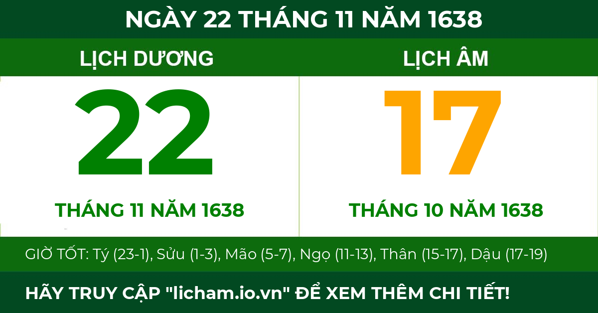 lịch âm ngày 22 tháng 11 năm 1638