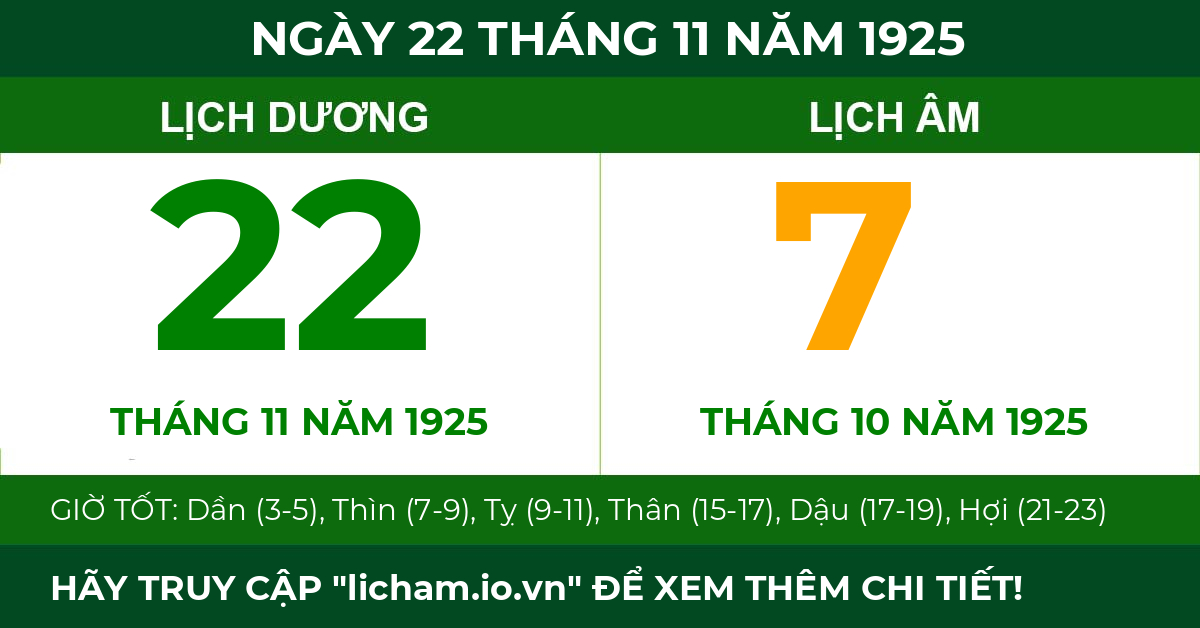 lịch âm ngày 22 tháng 11 năm 1925