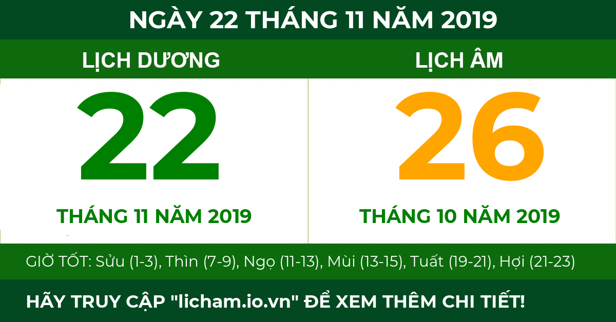 lịch âm ngày 22 tháng 11 năm 2019