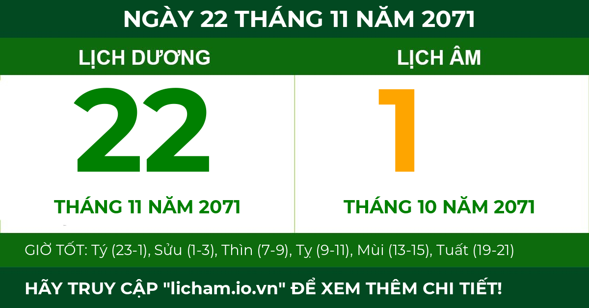 lịch âm ngày 22 tháng 11 năm 2071