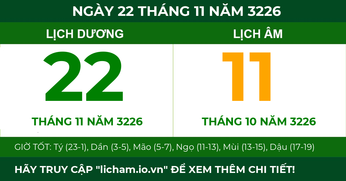 lịch âm ngày 22 tháng 11 năm 3226