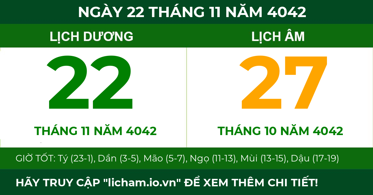 lịch âm ngày 22 tháng 11 năm 4042