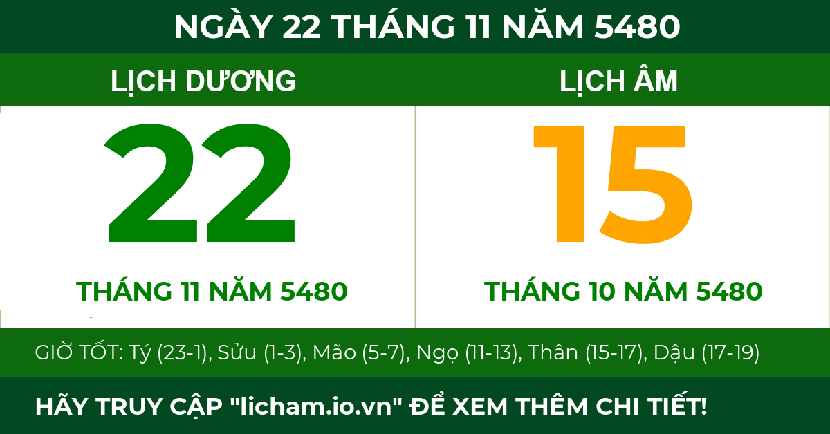 lịch âm ngày 22 tháng 11 năm 5480
