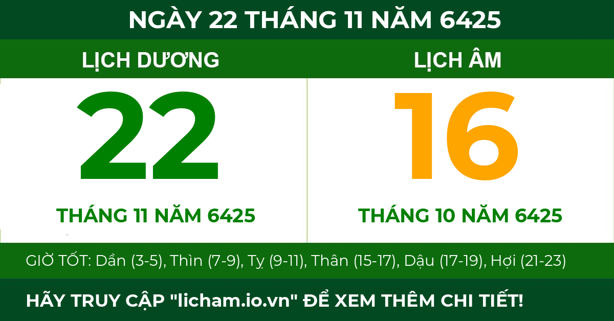 lịch âm ngày 22 tháng 11 năm 6425