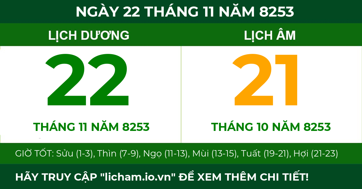 lịch âm ngày 22 tháng 11 năm 8253