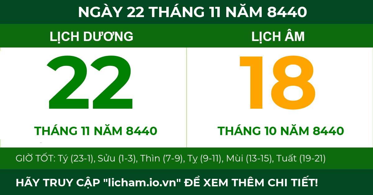 lịch âm ngày 22 tháng 11 năm 8440