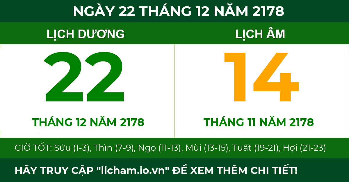 lịch âm ngày 22 tháng 12 năm 2178