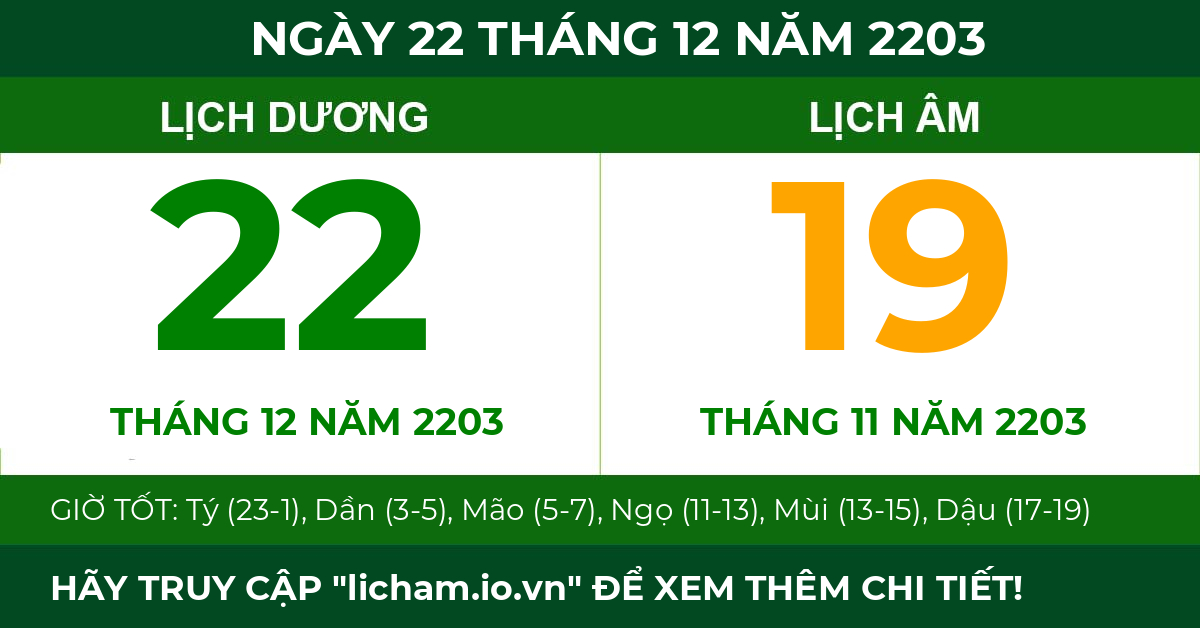 lịch âm ngày 22 tháng 12 năm 2203