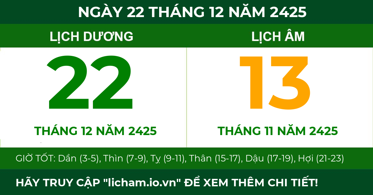 lịch âm ngày 22 tháng 12 năm 2425