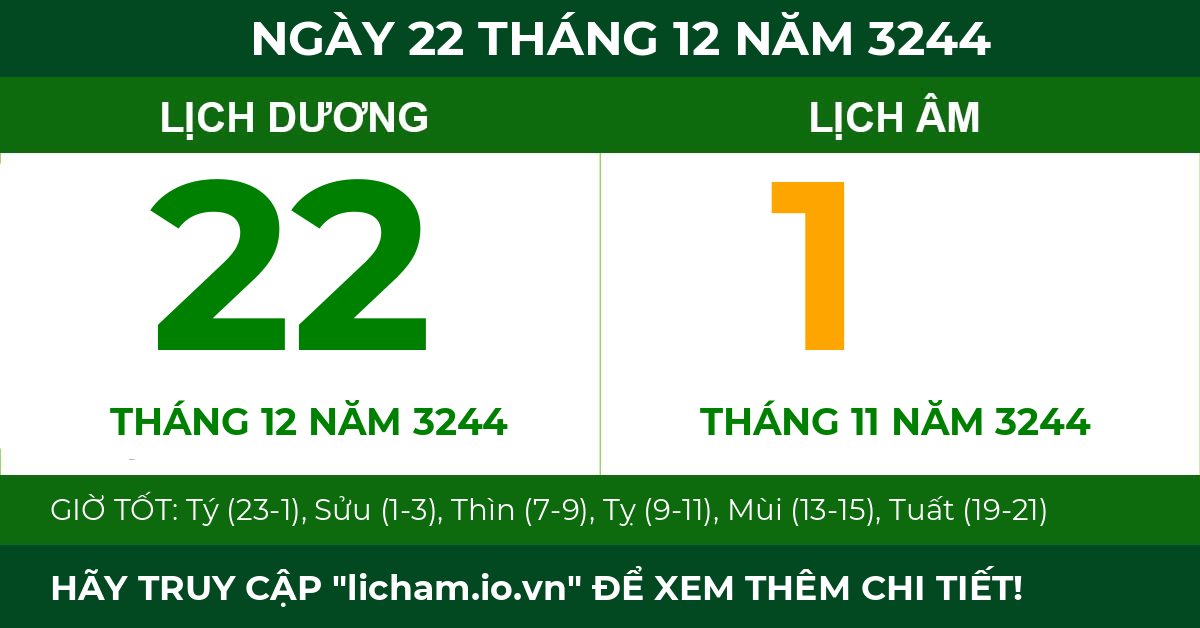 lịch âm ngày 22 tháng 12 năm 3244