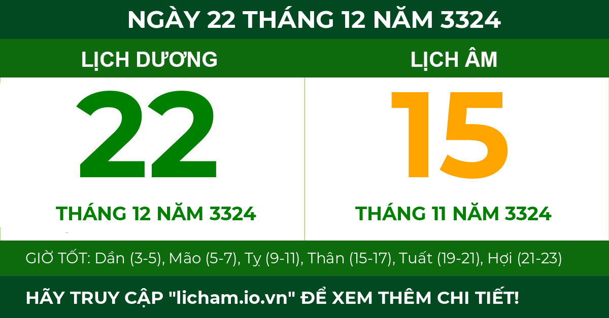 lịch âm ngày 22 tháng 12 năm 3324