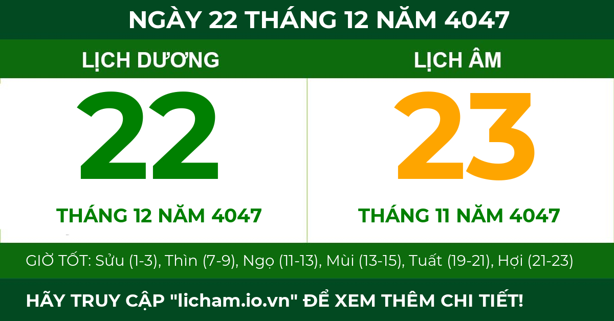 lịch âm ngày 22 tháng 12 năm 4047